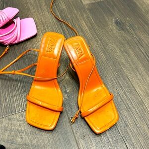 Zara orange strappy sandals size 38